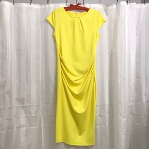 Bright Yellow Cap Sleeve Sheath Midi Dress